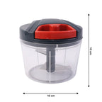 Top view of manual vegetable chopper with transparent container