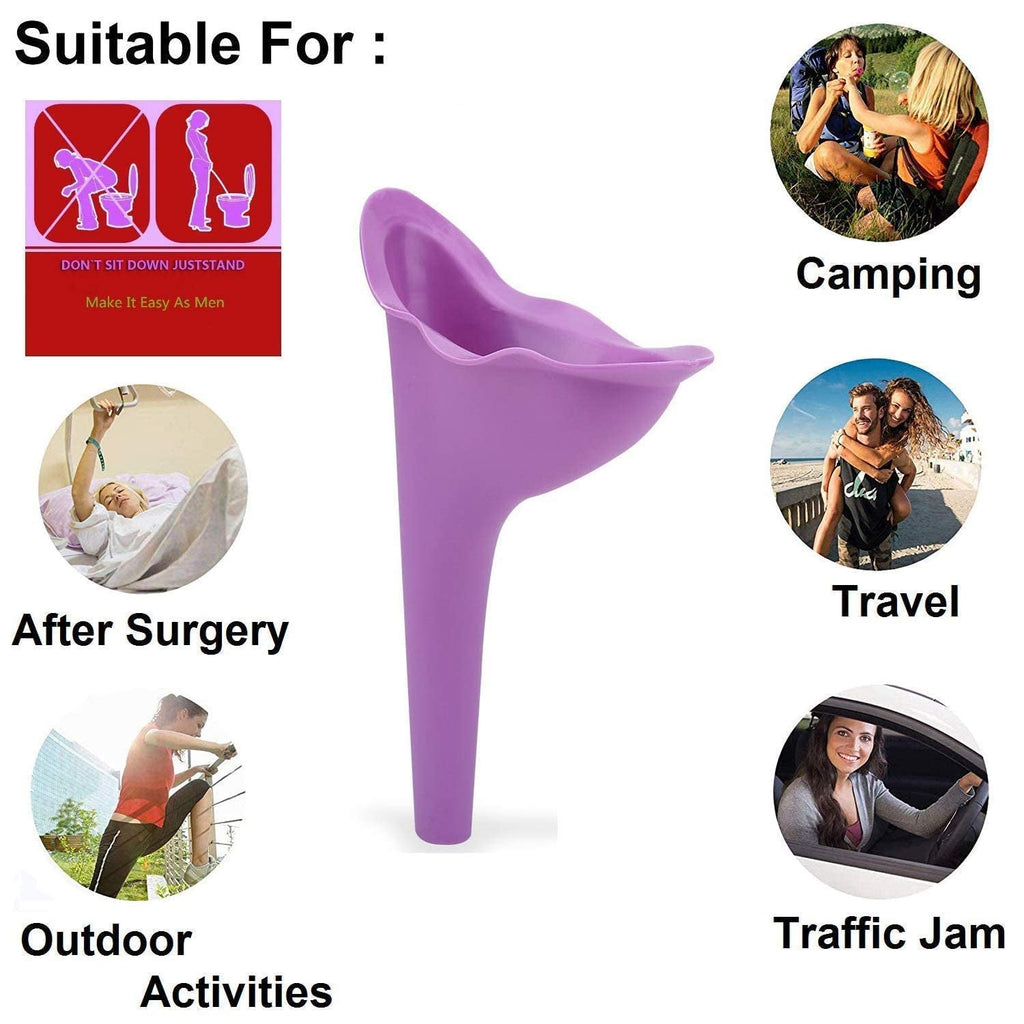 Female urinal funnel demonstrating its spill-proof design and flexibility