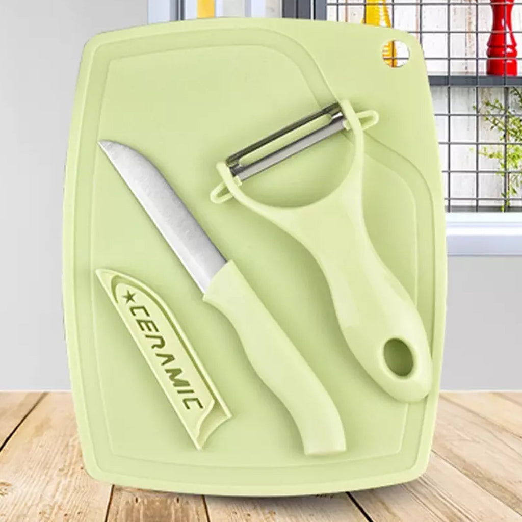 CookAura Kitchen Knife Set with peeler neatly arranged on a clean white surface.