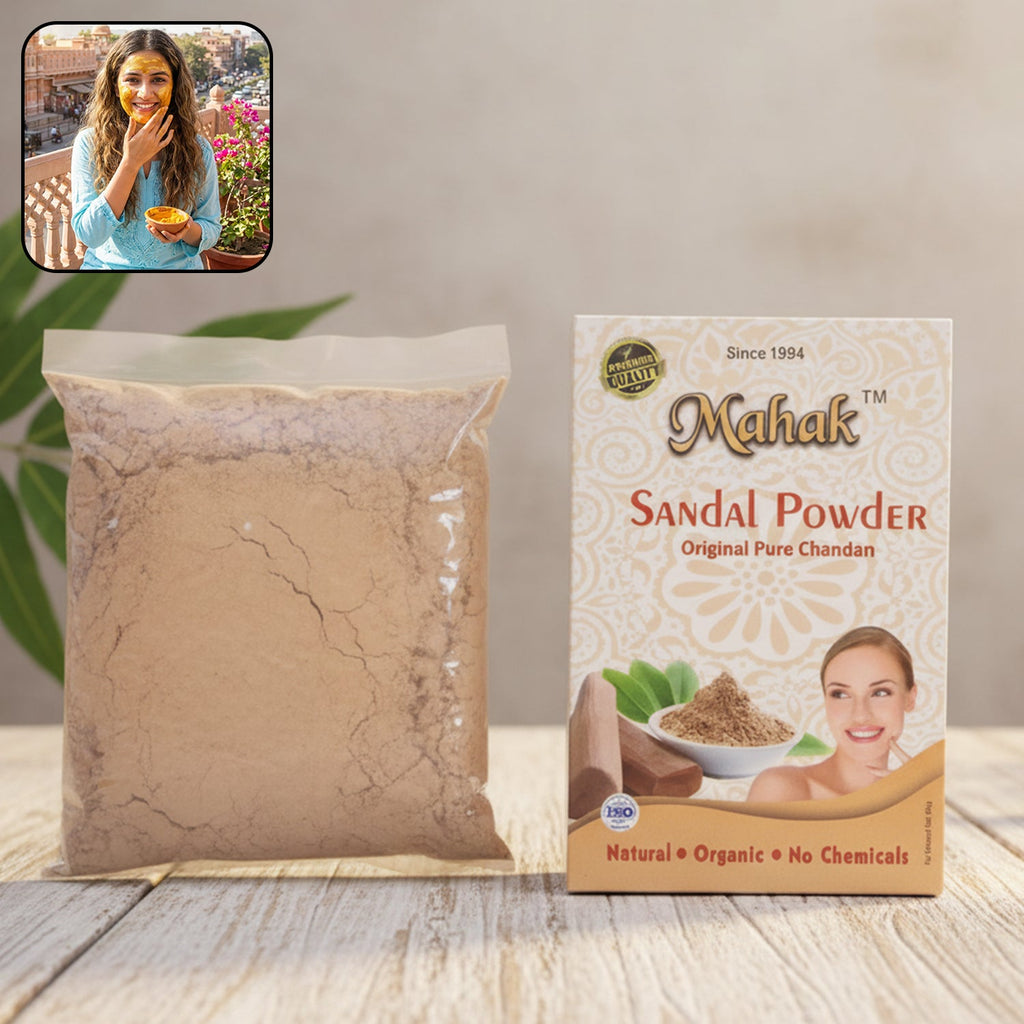 Natural sandalwood powder in wooden bowl for skincare