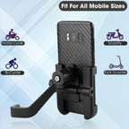 Close-up of the metal bike mobile holder with 360-degree rotation mechanism.