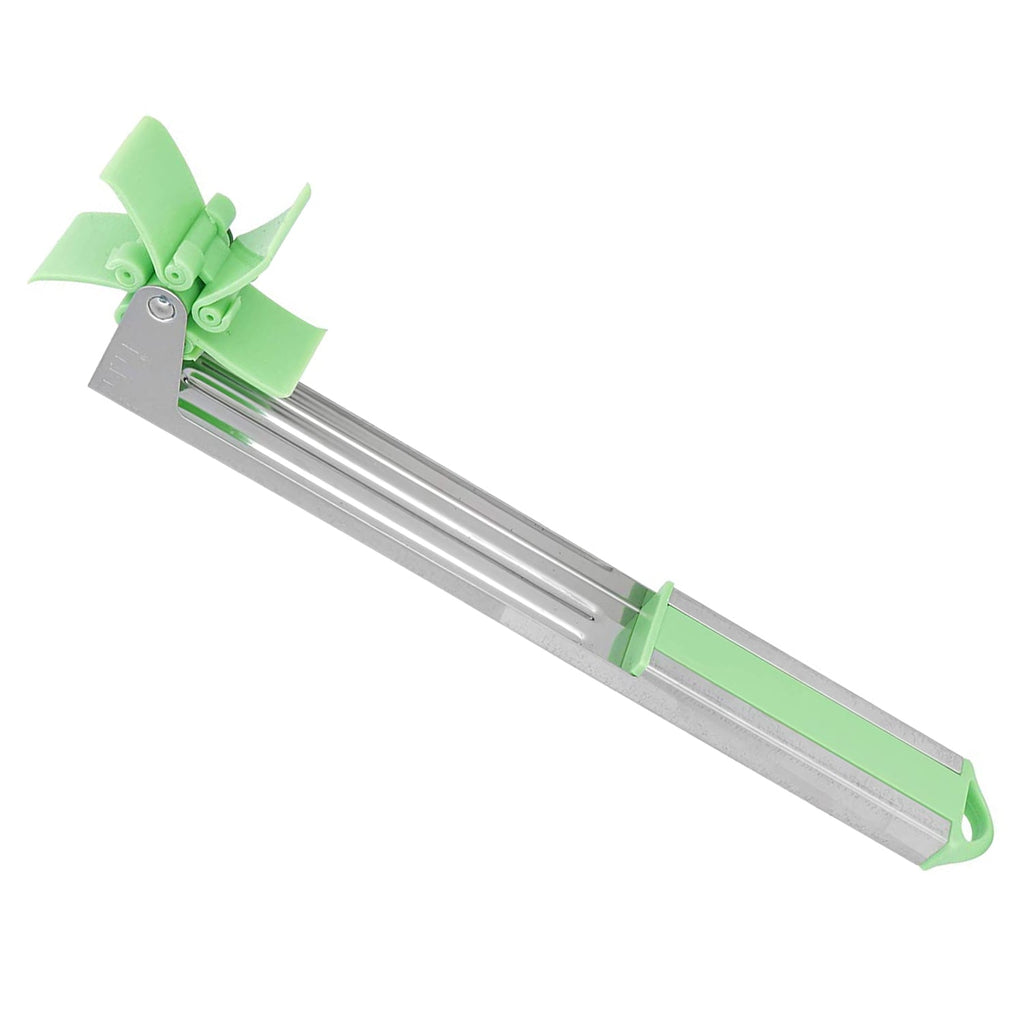The sleek stainless steel watermelon cutter displayed on a modern kitchen counter.