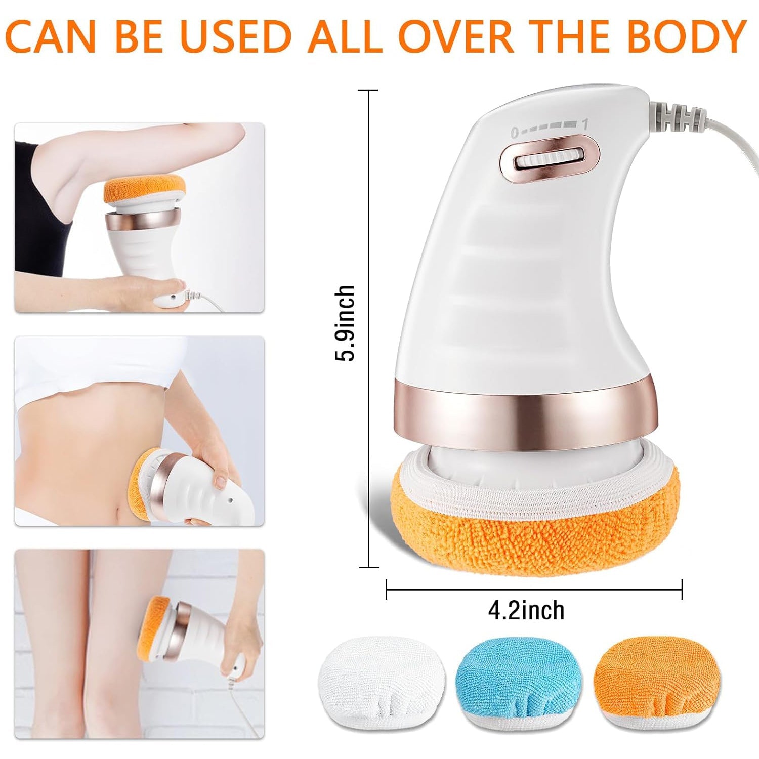 Demonstration of the full body massage device being used on the waist area.