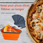 Reusable pizza storage container neatly placed inside a refrigerator, keeping leftovers fresh.