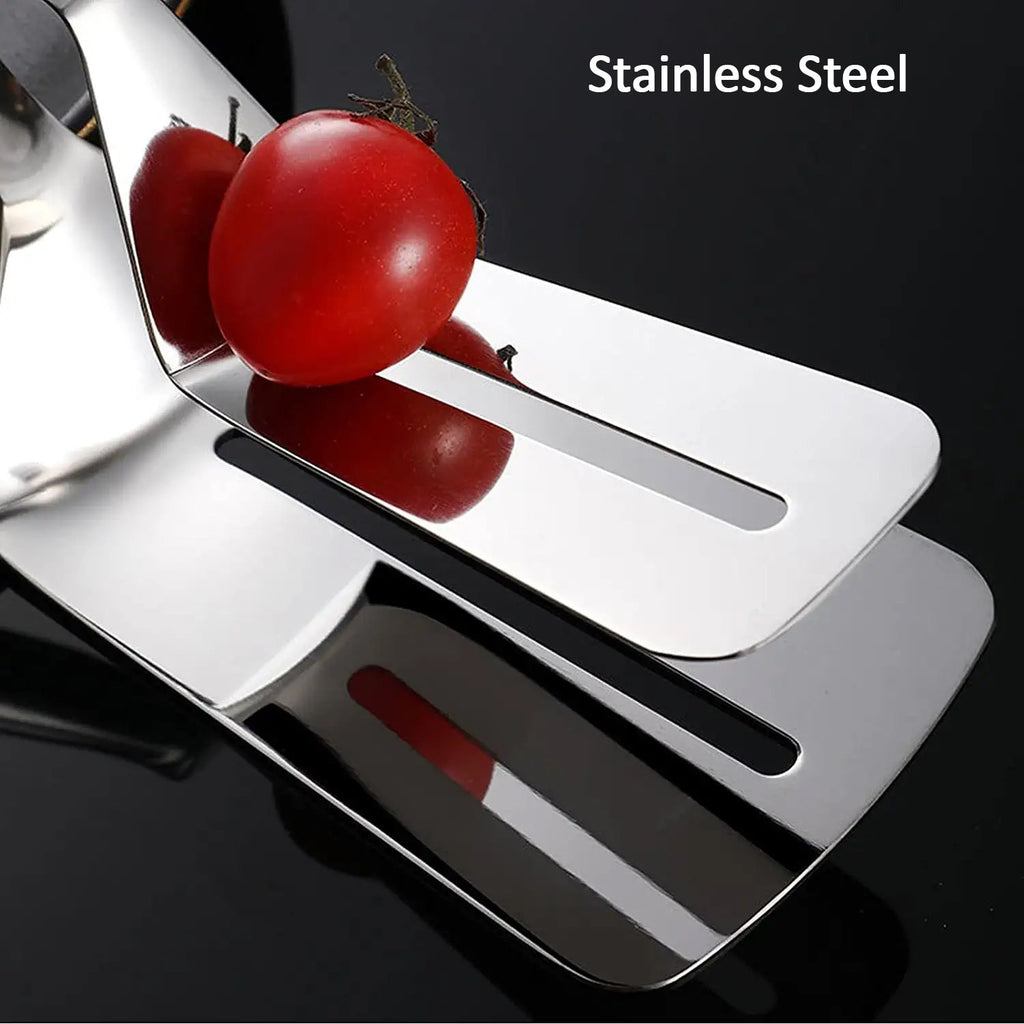 Pack of Quickslice heavy-duty stainless steel cooking tongs.