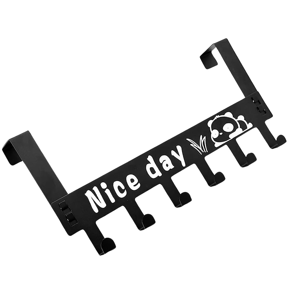 Diagram illustrating how the over door hook rack fits securely on a standard door.