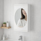 Wall mounted makeup mirror cabinet for vanity and bathroom space