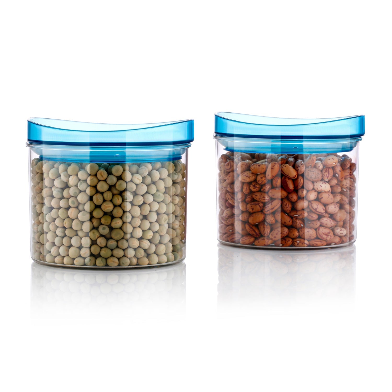 Side view of the transparent airtight jar, ideal for viewing contents like pulses and snacks.