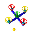 Brightly colored basket and ball pieces for children's play.