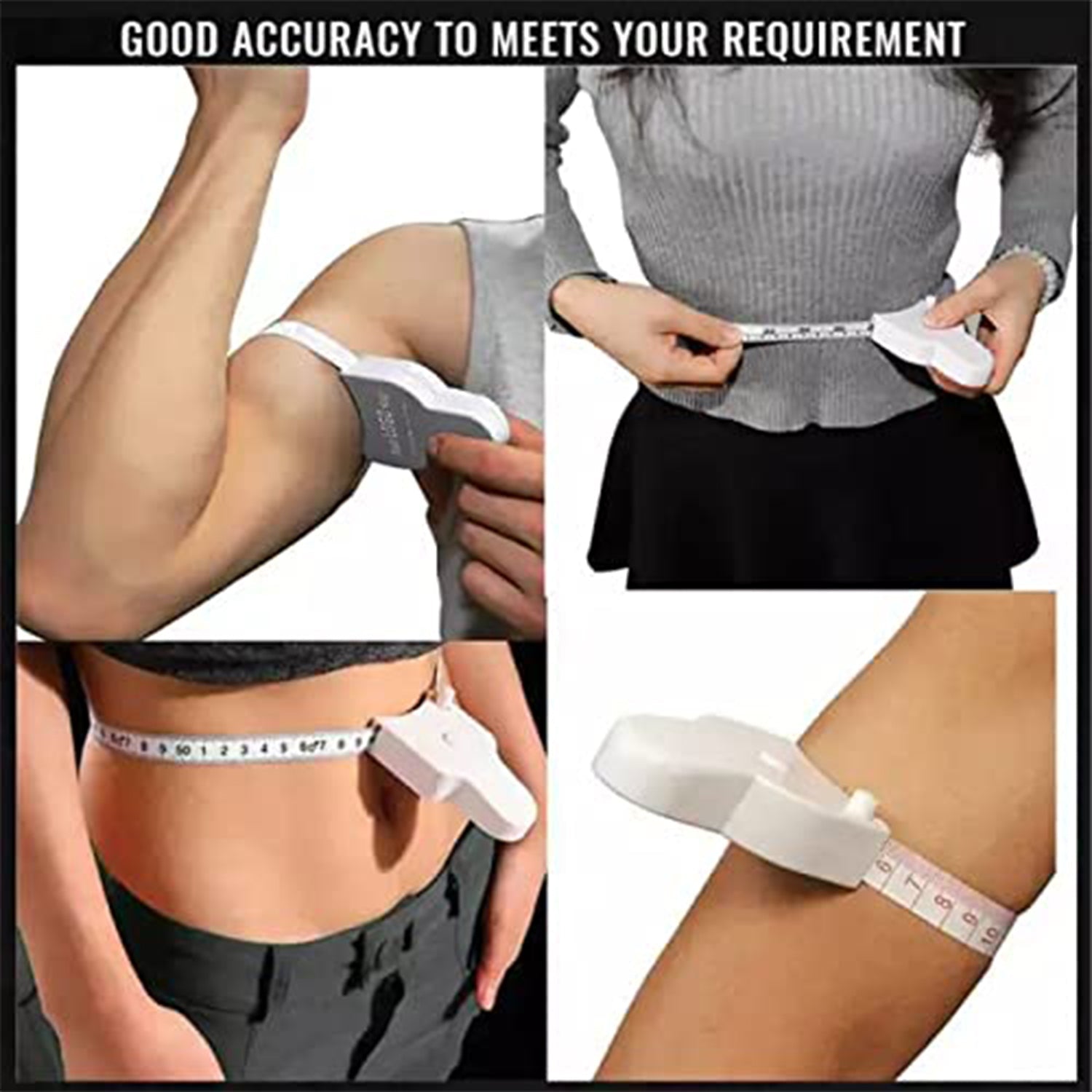 Person demonstrating how to use the body measuring tape for waist circumference.