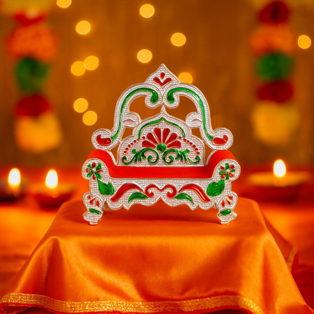 Video showcasing detailed craftsmanship on plastic decorative pooja singhasan