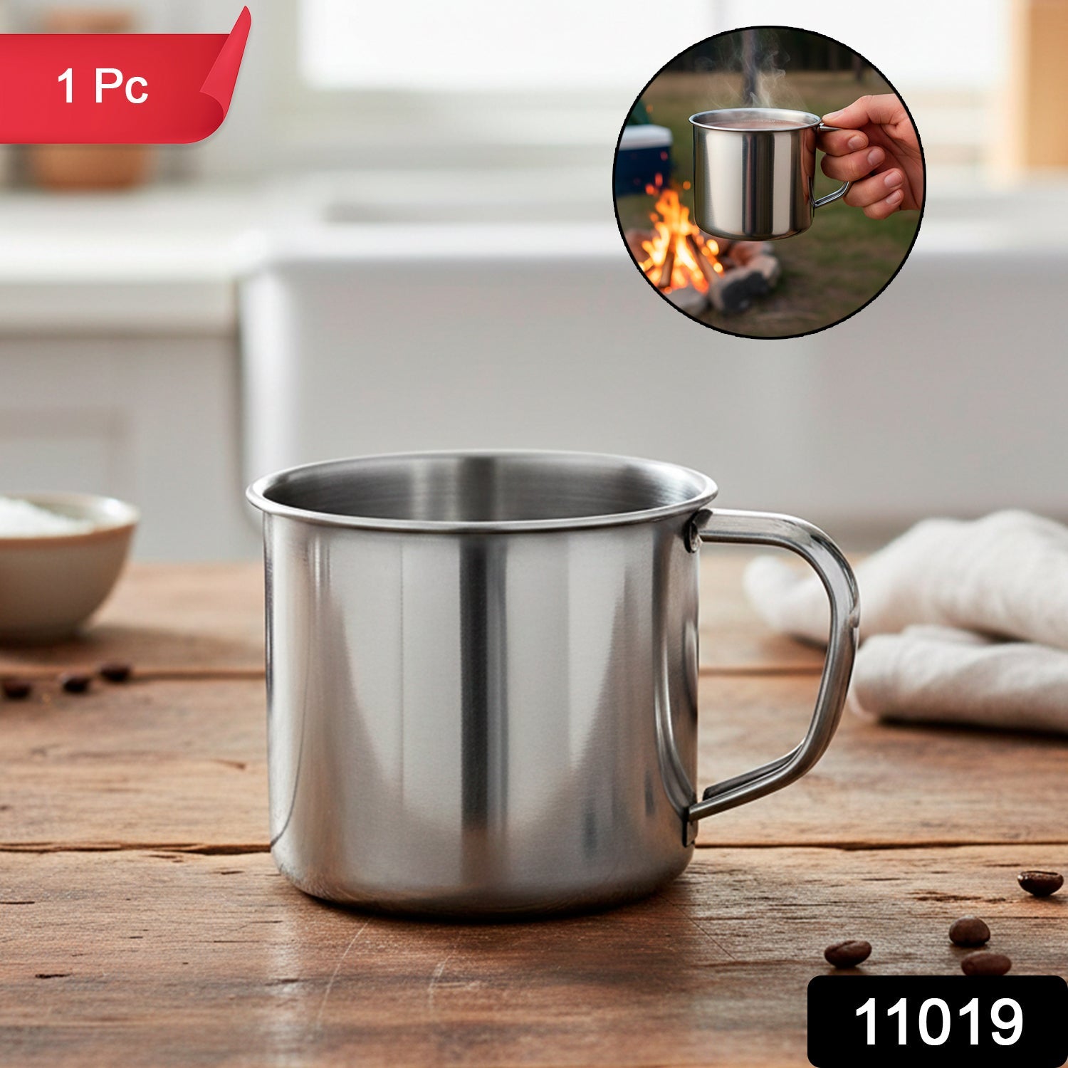 Durable stainless steel mug with fixed side handle for outdoor and travel