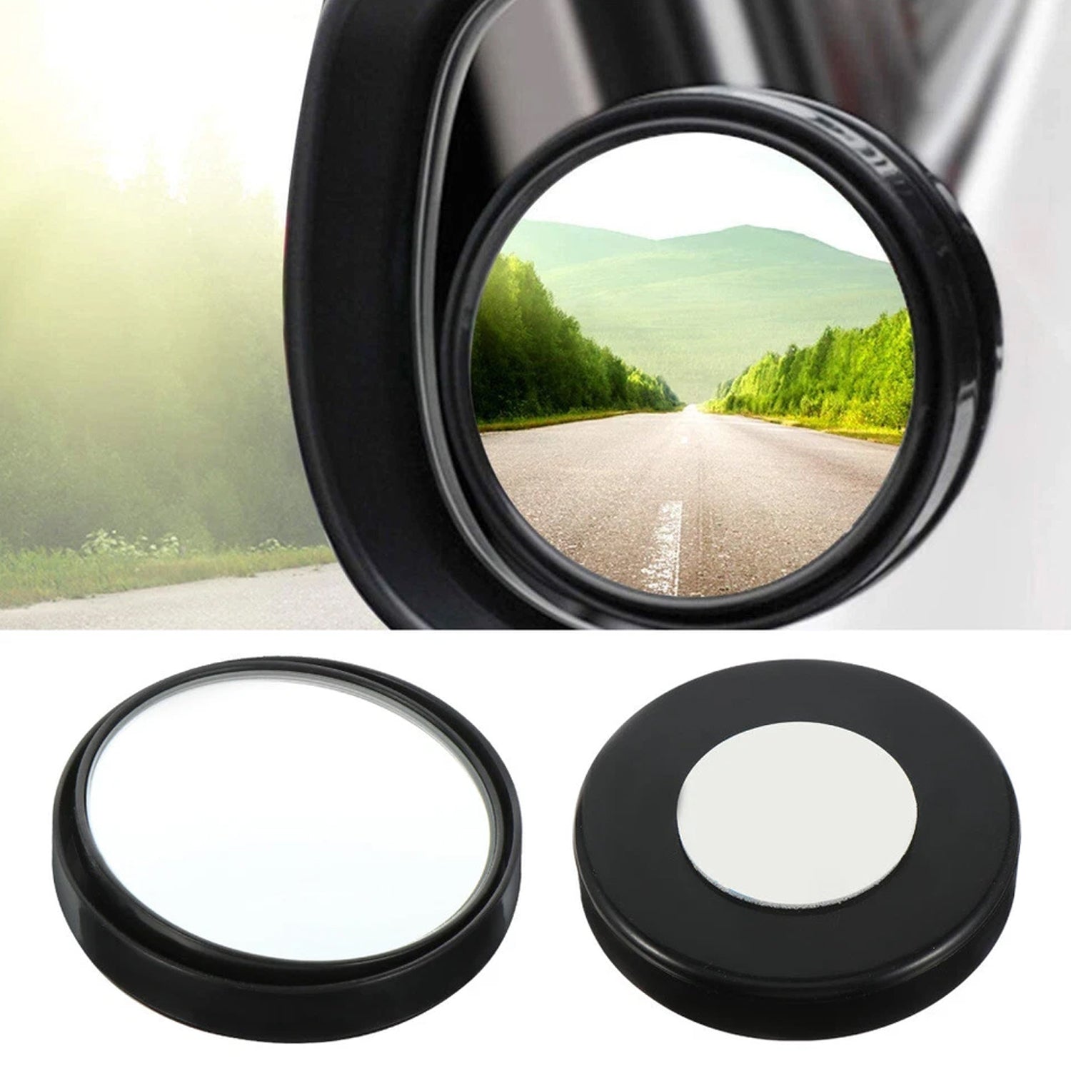 Round blind spot side mirror in sealed retail packaging