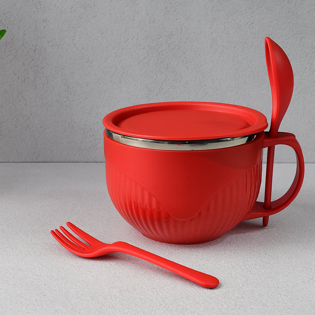Insulated Soup Bowl – 650 ml with Lid, Handle & Cutlery Set