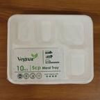 Microwave safe 5 section compostable bagasse meal tray for hot and cold foods