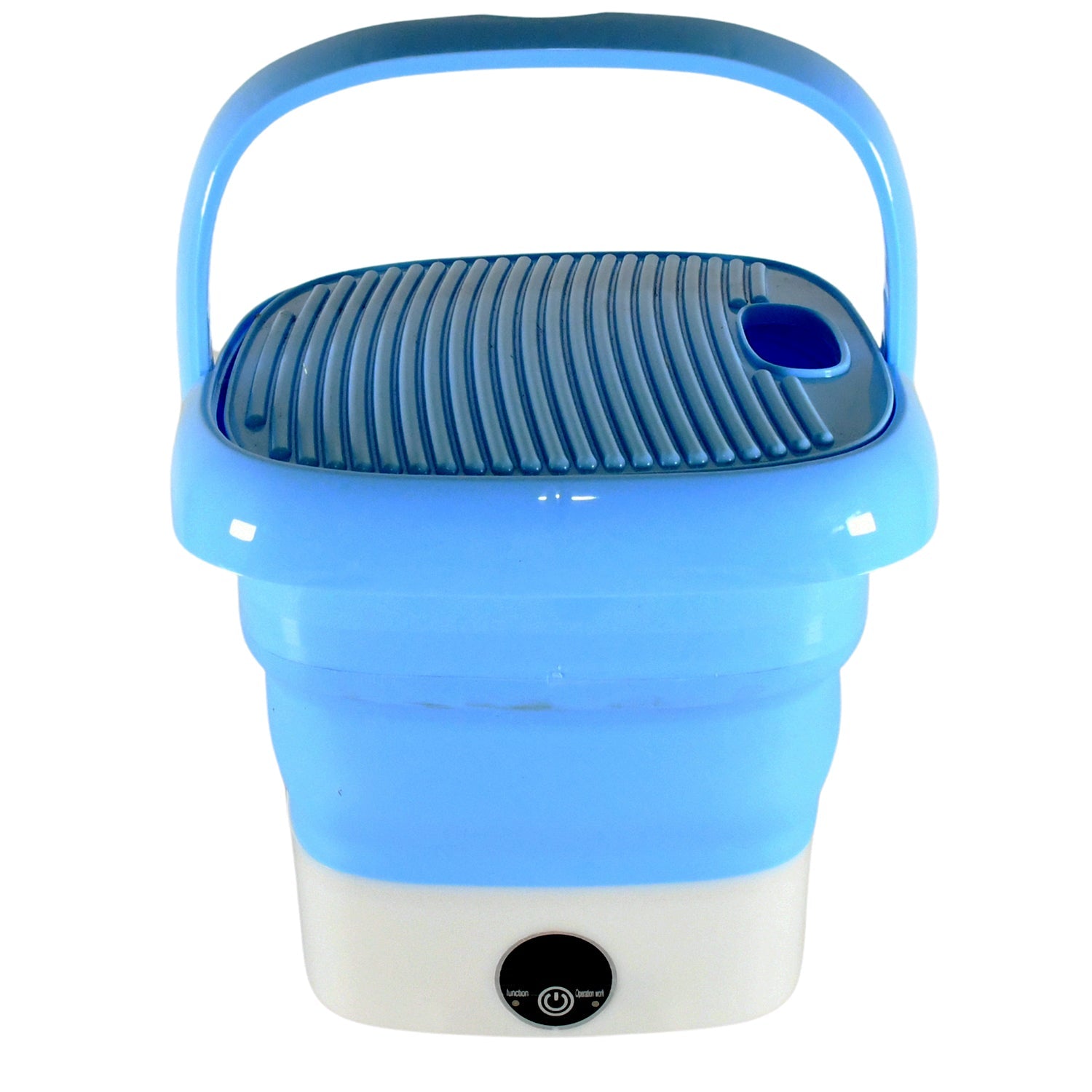Close-up of the portable washing machine's detachable drain basket feature.