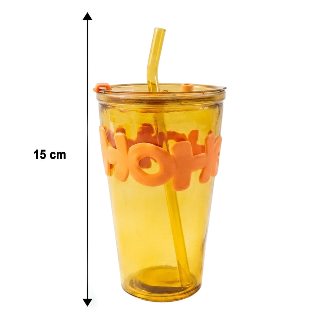 Modern stylish glass tumbler with straw, perfect for travel