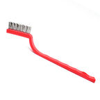 Mini steel scrub brush with an angled handle, ideal for precise rust removal.