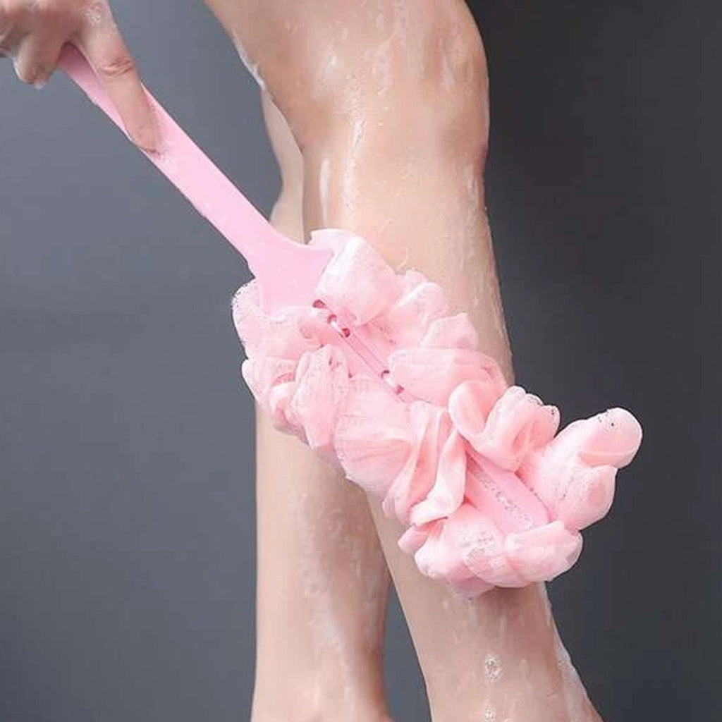 Unisex body bath brush with a long handle, suitable for men and women.