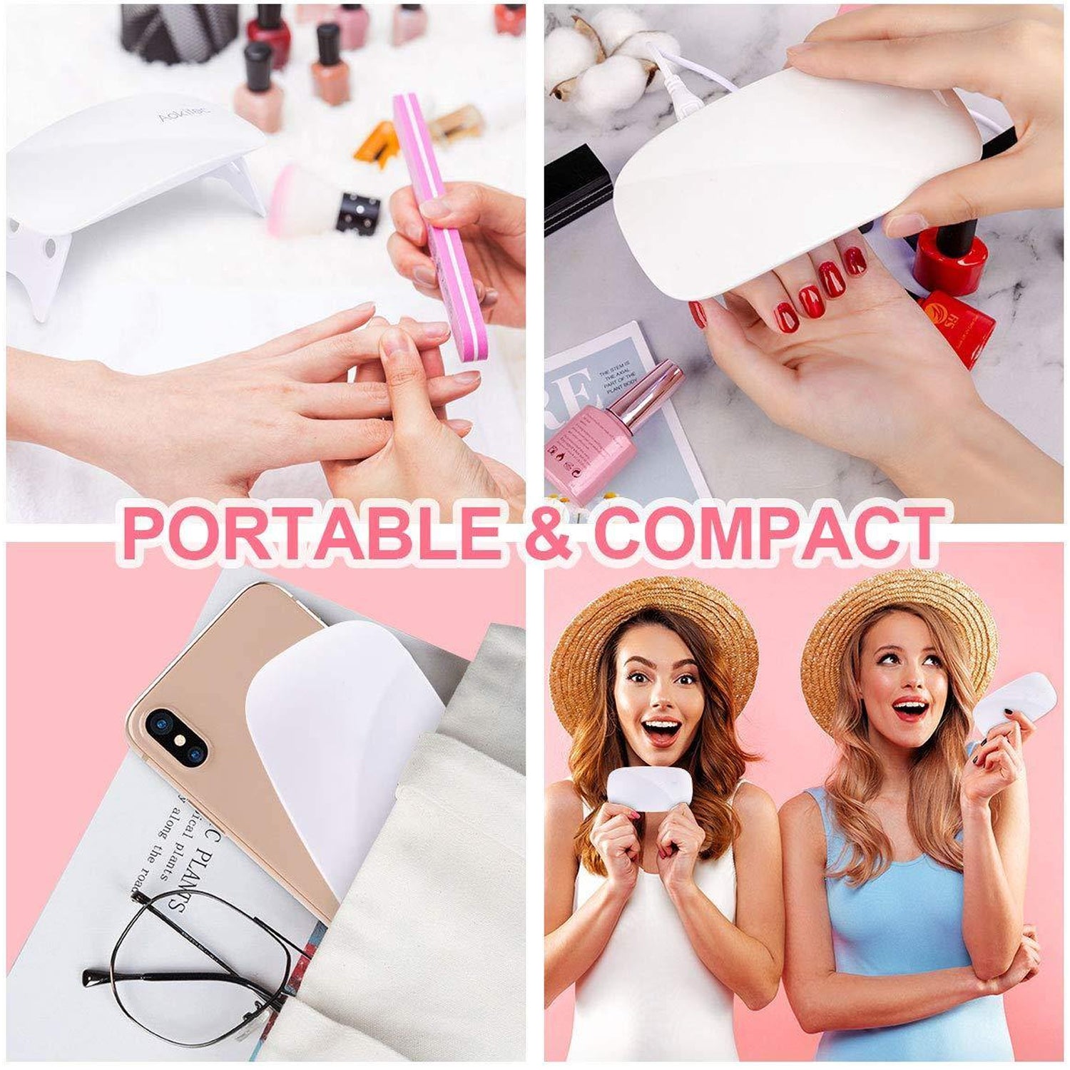 The ultra-portable mini Gel Nail Dryer packed for travel convenience.