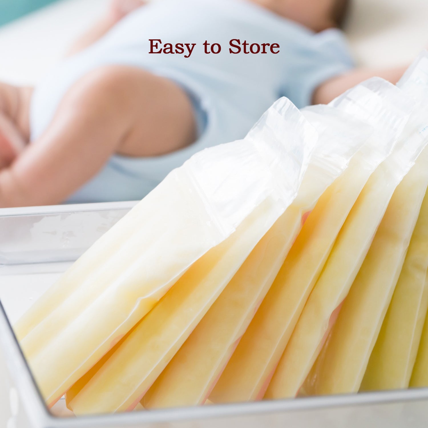 Close-up of a FERVENT Breastmilk Storage Bag highlighting the convenient pour spout and measurement markers.