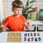 A complete wooden number puzzle board on a clean white background.