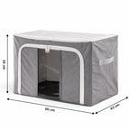 Interior view of the foldable clothes storage organizer, highlighting the sturdy steel frame support.