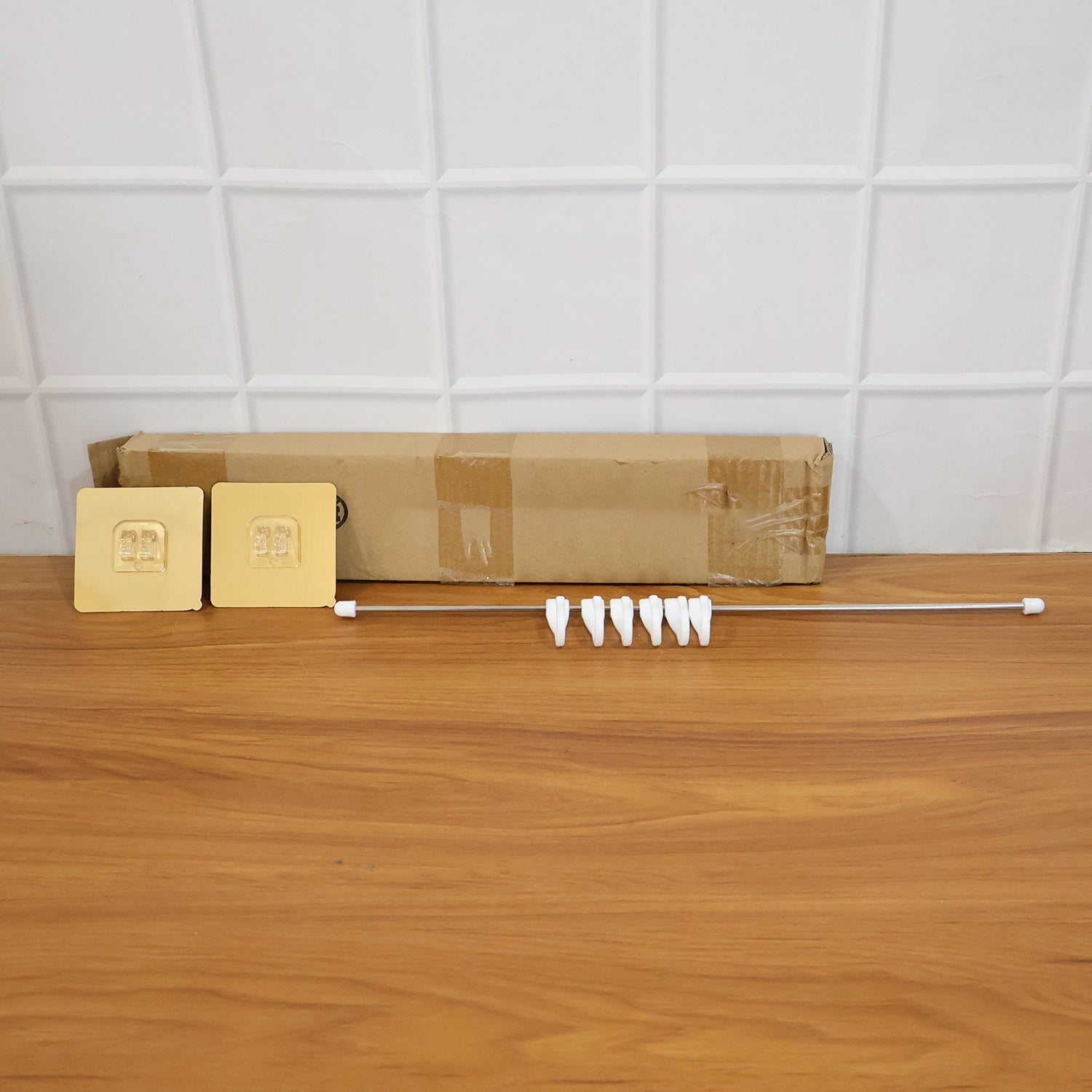Neutral image of kitchen adhesive hook rack set showing mounting area