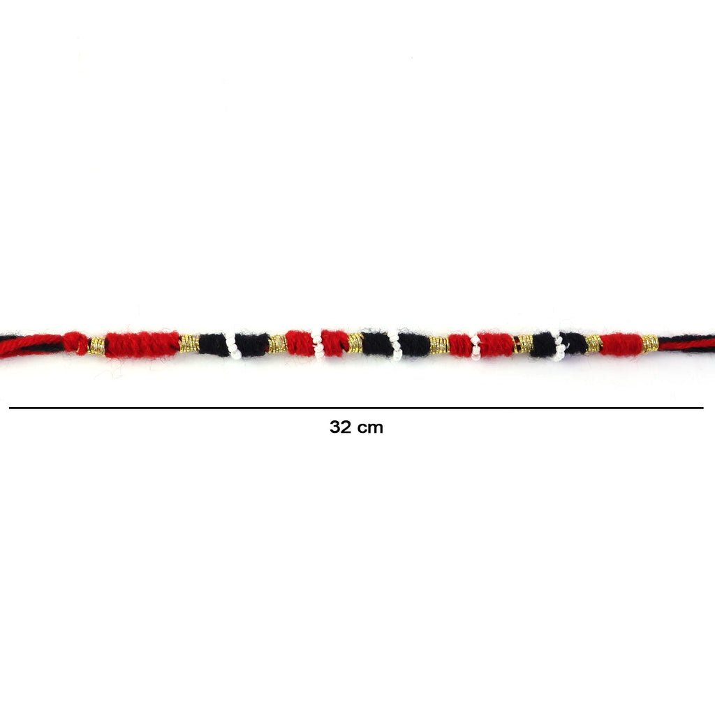 Decorative red and black thread rakhi with handmade ethnic style