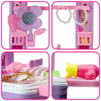 Side view of the Aditi Kids Beauty Set Trolley on its wheels, ready for play.