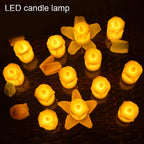 Assorted multicolor flameless LED candles with a gentle, flickering effect.