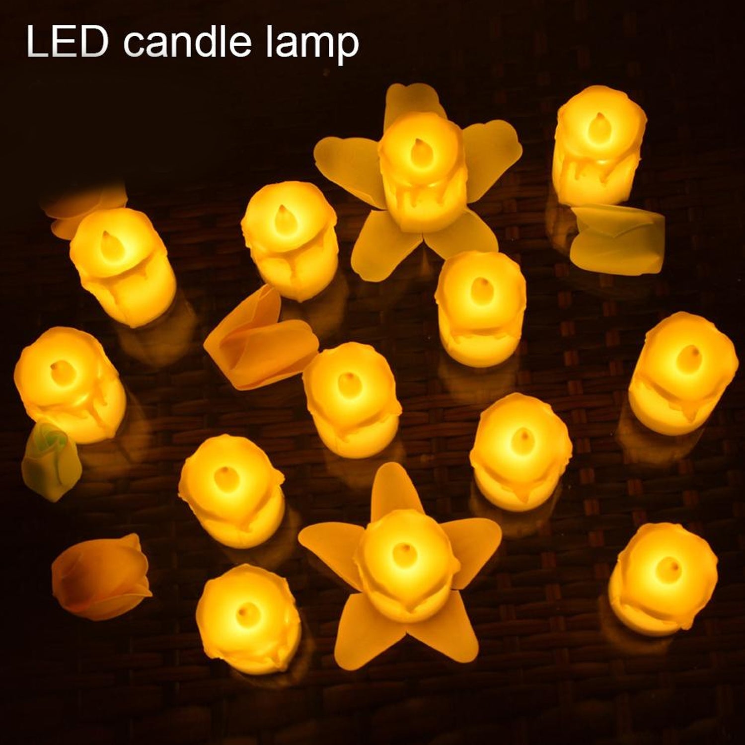 Assorted multicolor flameless LED candles with a gentle, flickering effect.