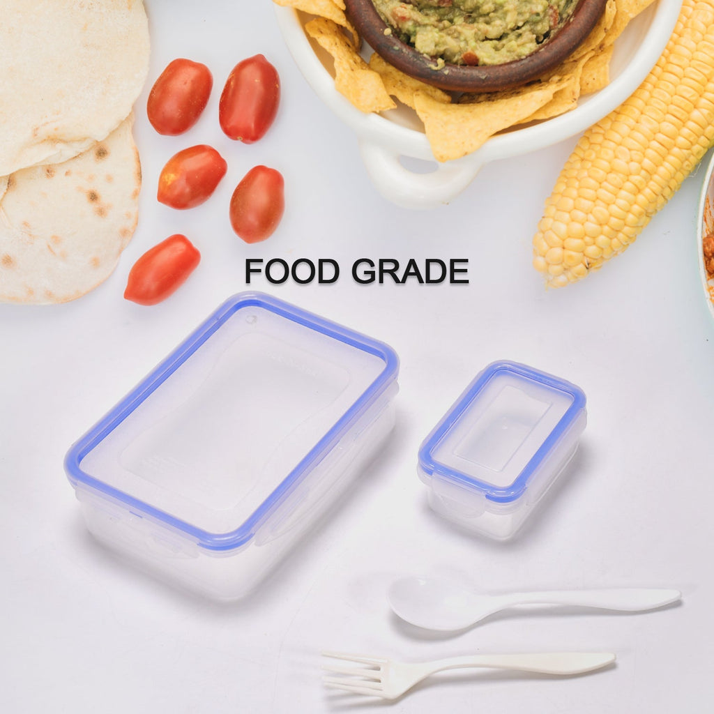 Airtight lunch box with 4-side locks, featuring a small square container inside.