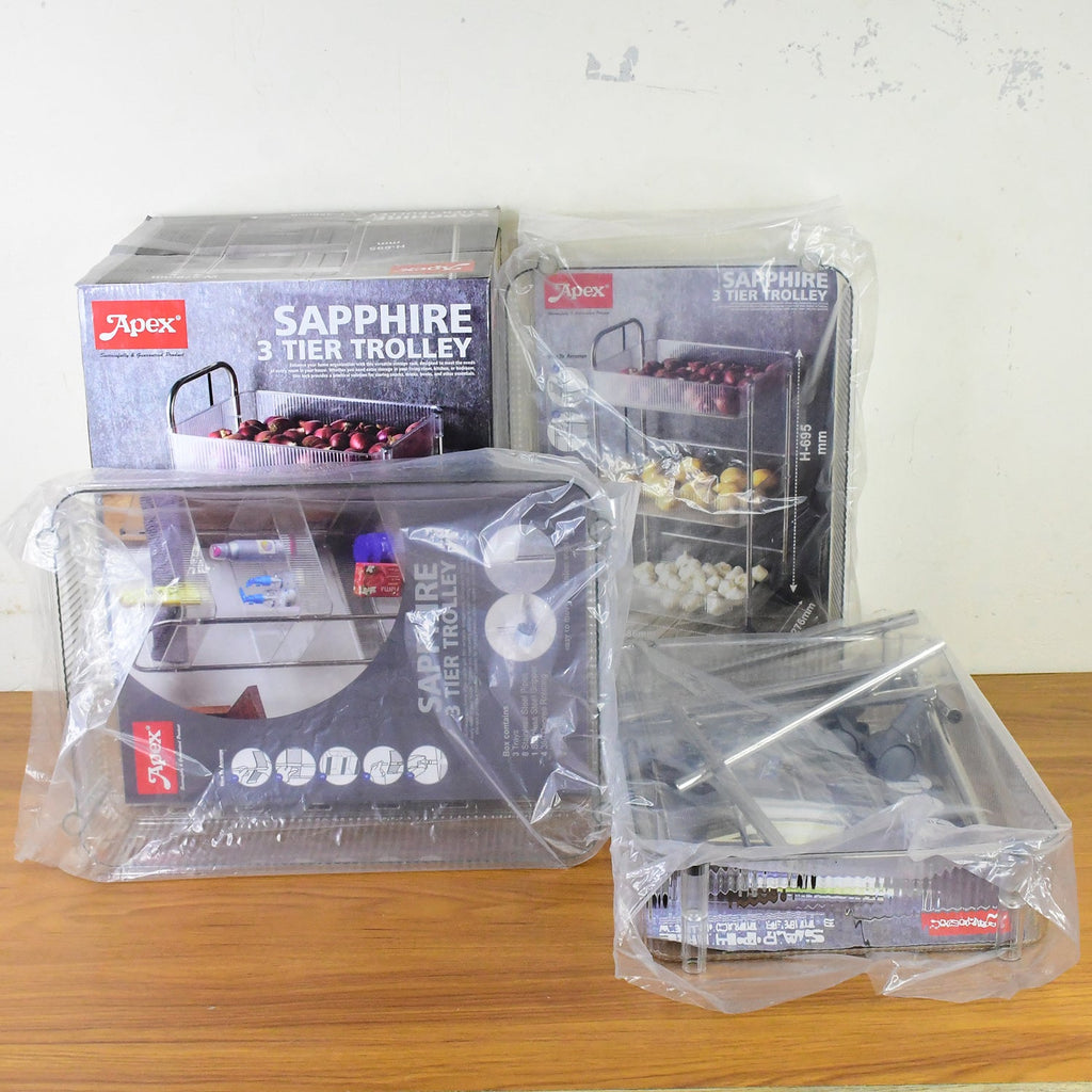 Ergonomic handle and wheels of 3-layer storage trolley