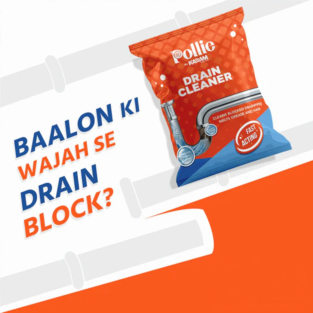 Concentrated powder inside drain cleaner sachet for clogged sinks