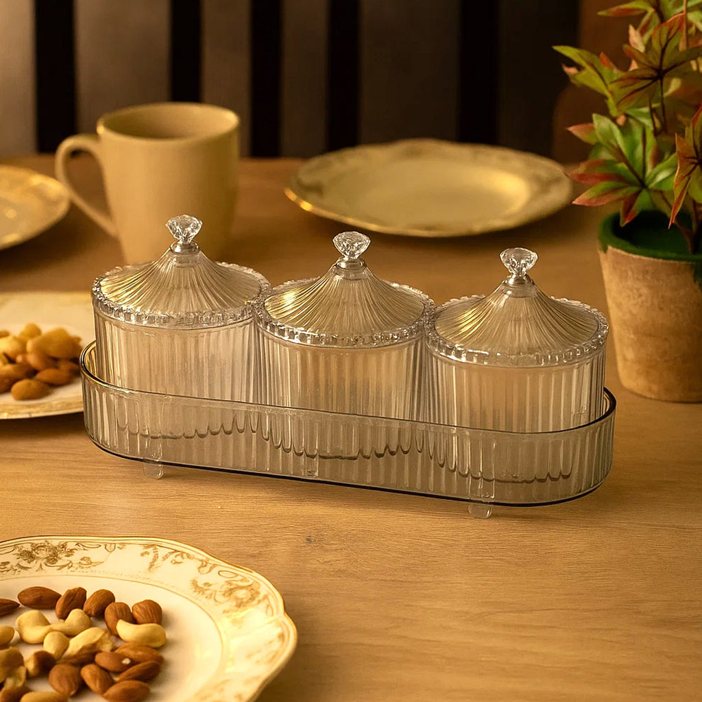 Clear ribbed jar ideal for kitchen storage and organisation