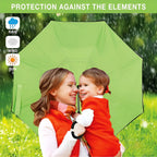Child happily holding the foldable C-handle umbrella outdoors.