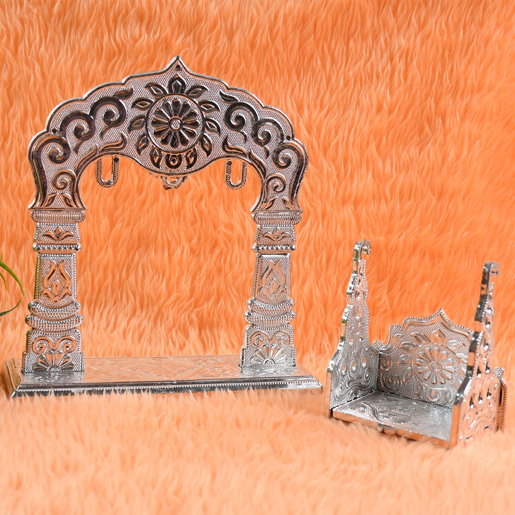 Smooth-functioning silver-coated Krishna Jhula swing for pooja rituals