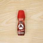 Travel-friendly brown shoe polish in 75ml bottle