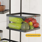 Durable metal frame and heavy-duty caster wheels of the kitchen trolley.