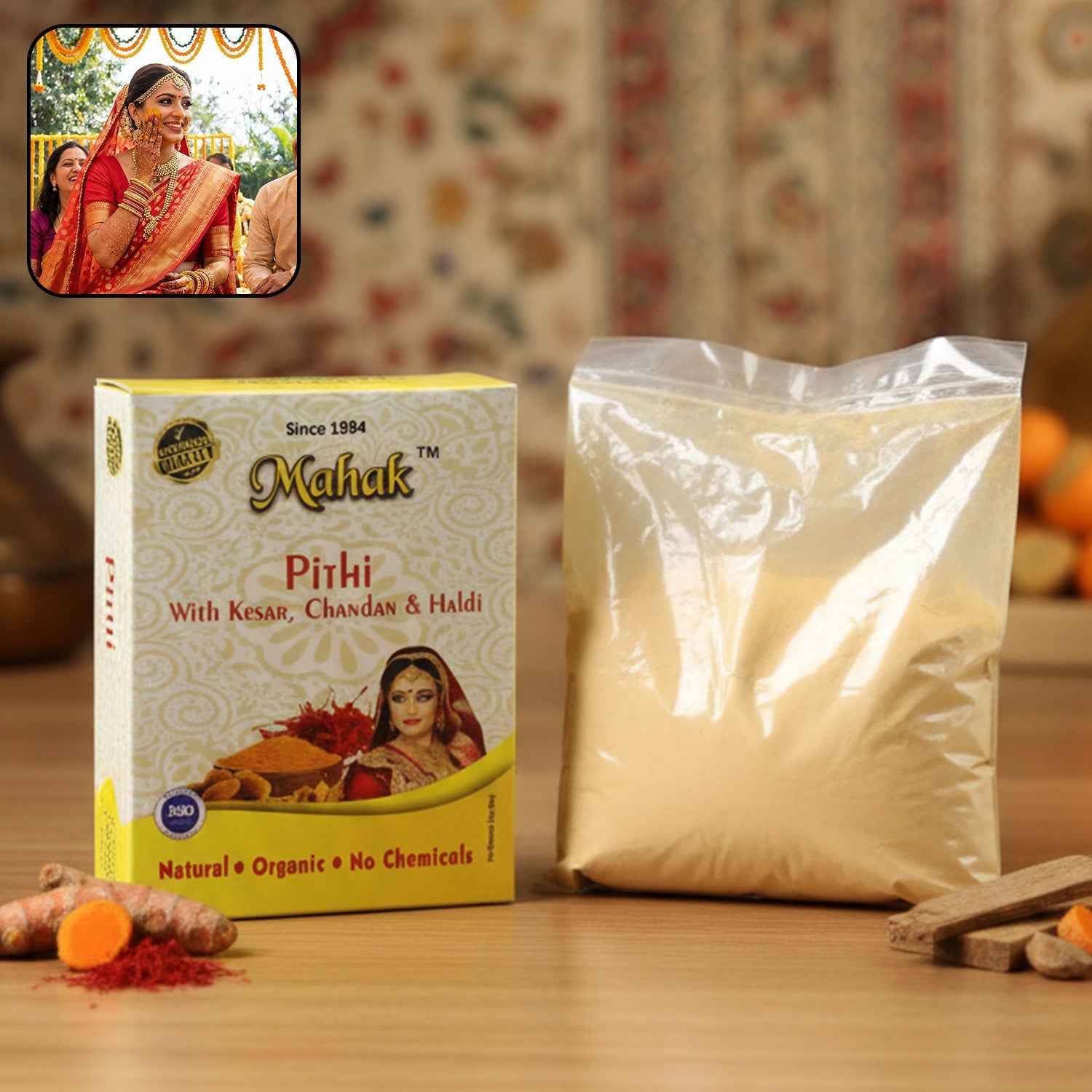 Application of Mahak Pithi powder on skin for glowing complexion