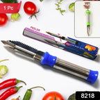Close-up of the sharp, durable stainless steel blade of the vegetable peeler.