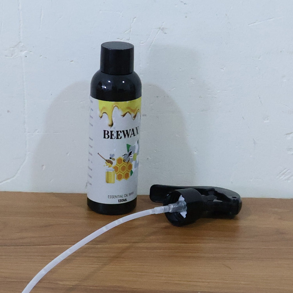Natural wood and leather polish spray bottle with beeswax