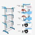 Stainless steel clothes drying stand with six adjustable wings for versatile drying.
