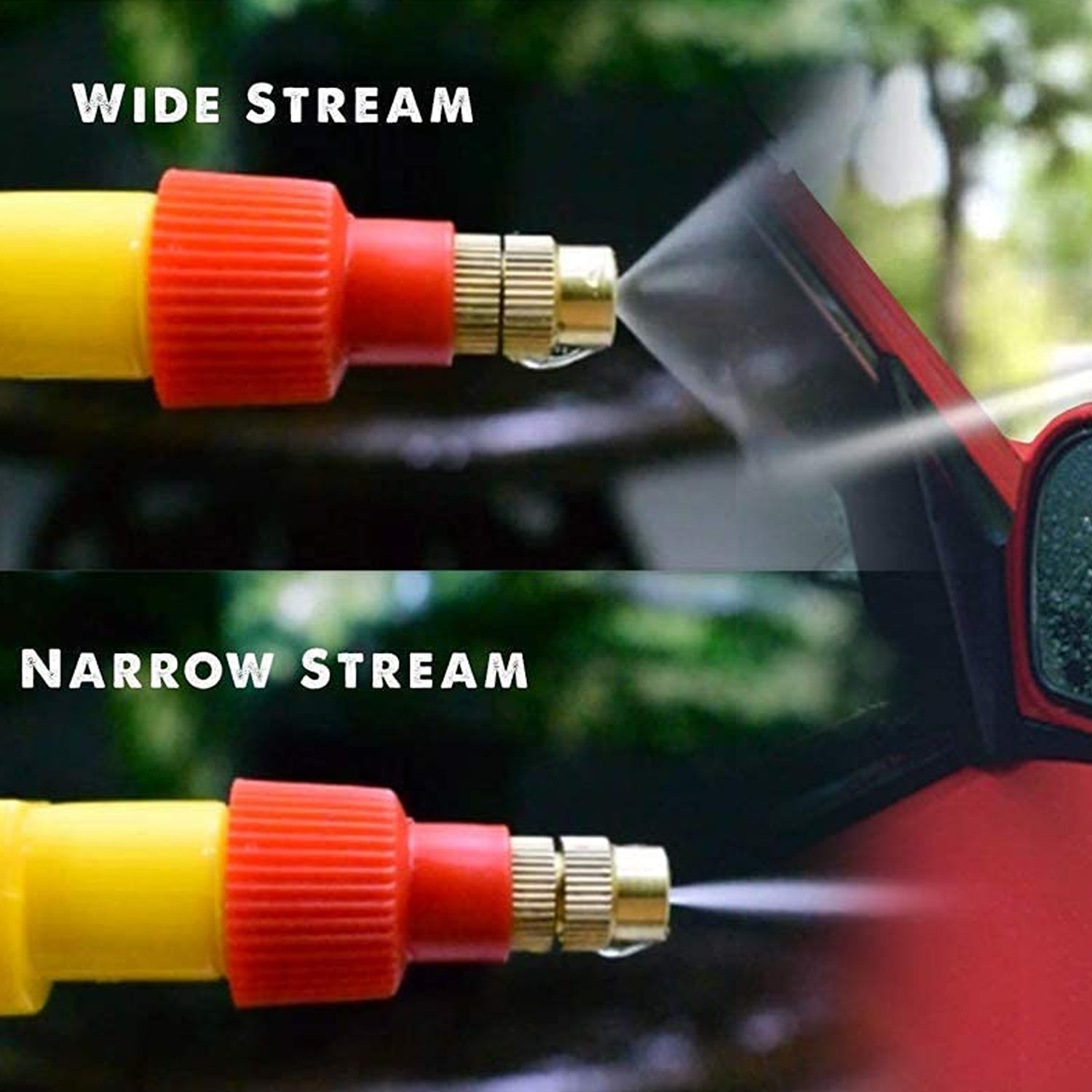 Garden spray nozzle efficiently watering plants in a home garden.