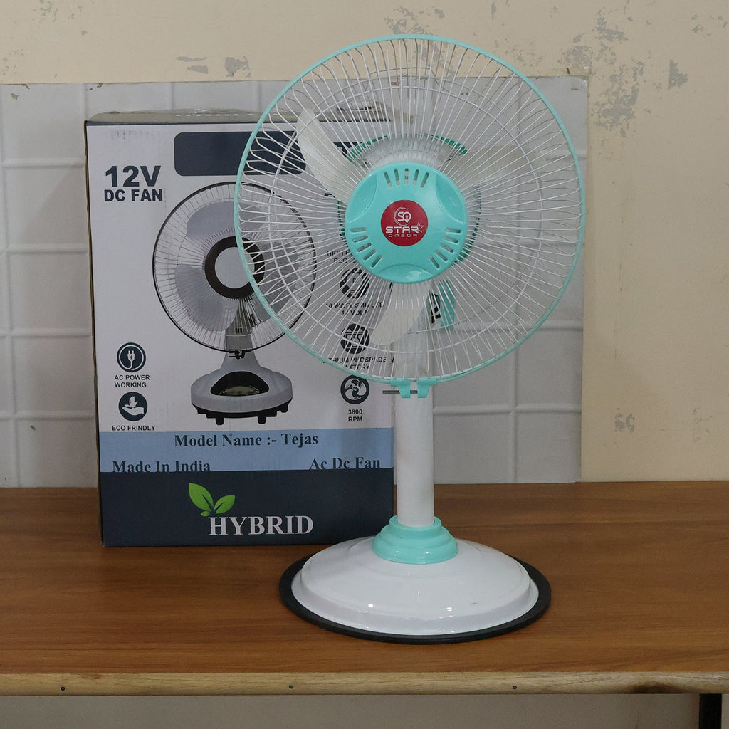 Bottom view showing stable base of pedestal fan