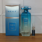 Close-up of Next Aqua Perfume bottle emphasizing design