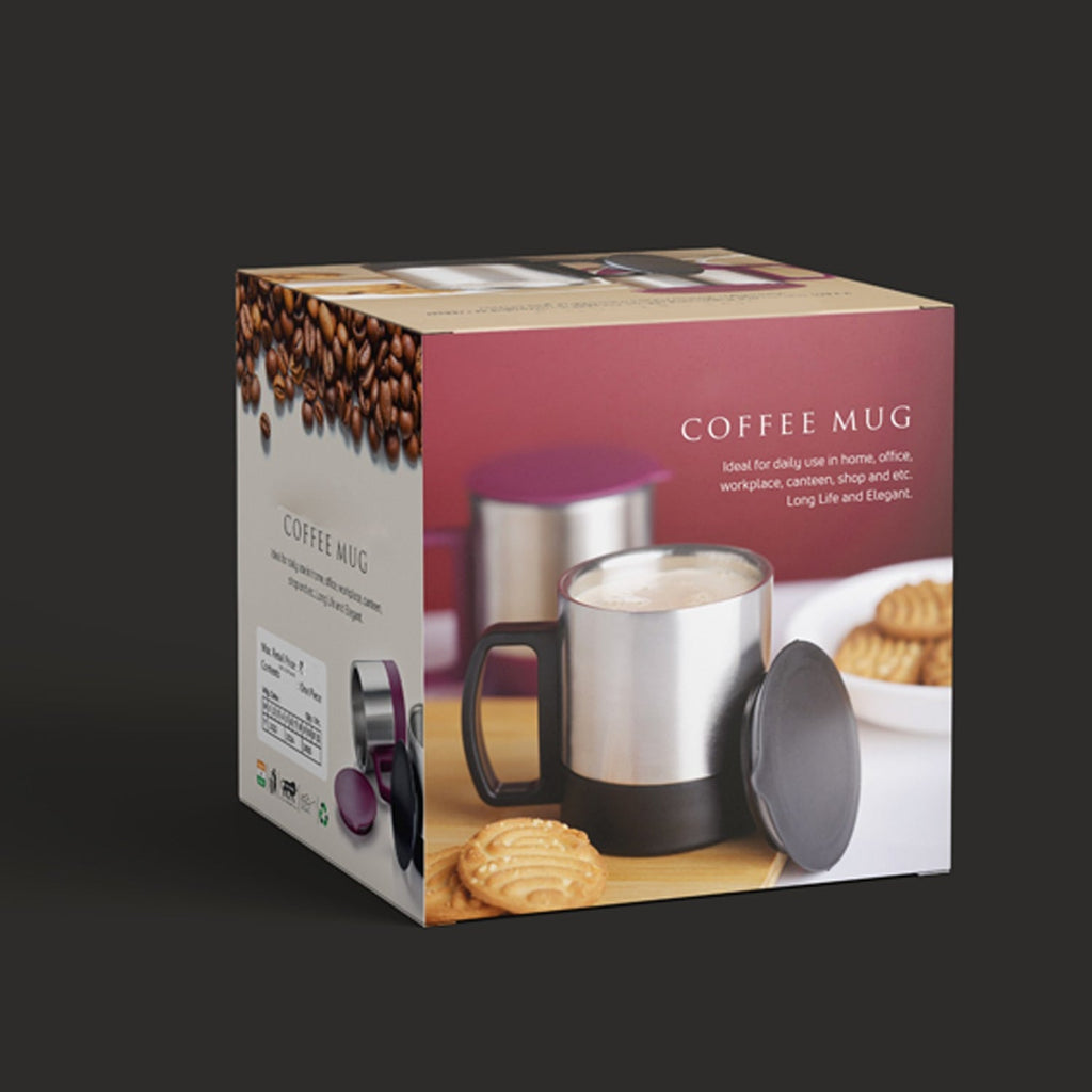 Versatile insulated steel mug holding various hot and cold beverages.