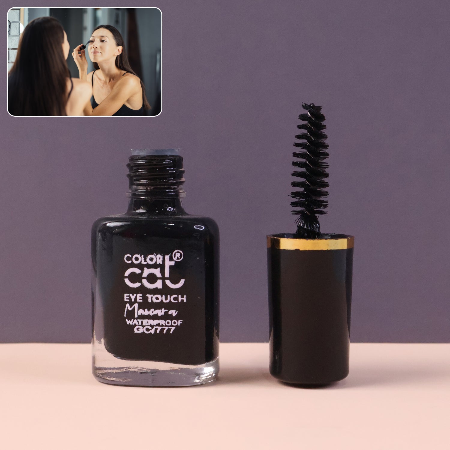 Mascara for lifted and curled lashes with smudge-proof finish