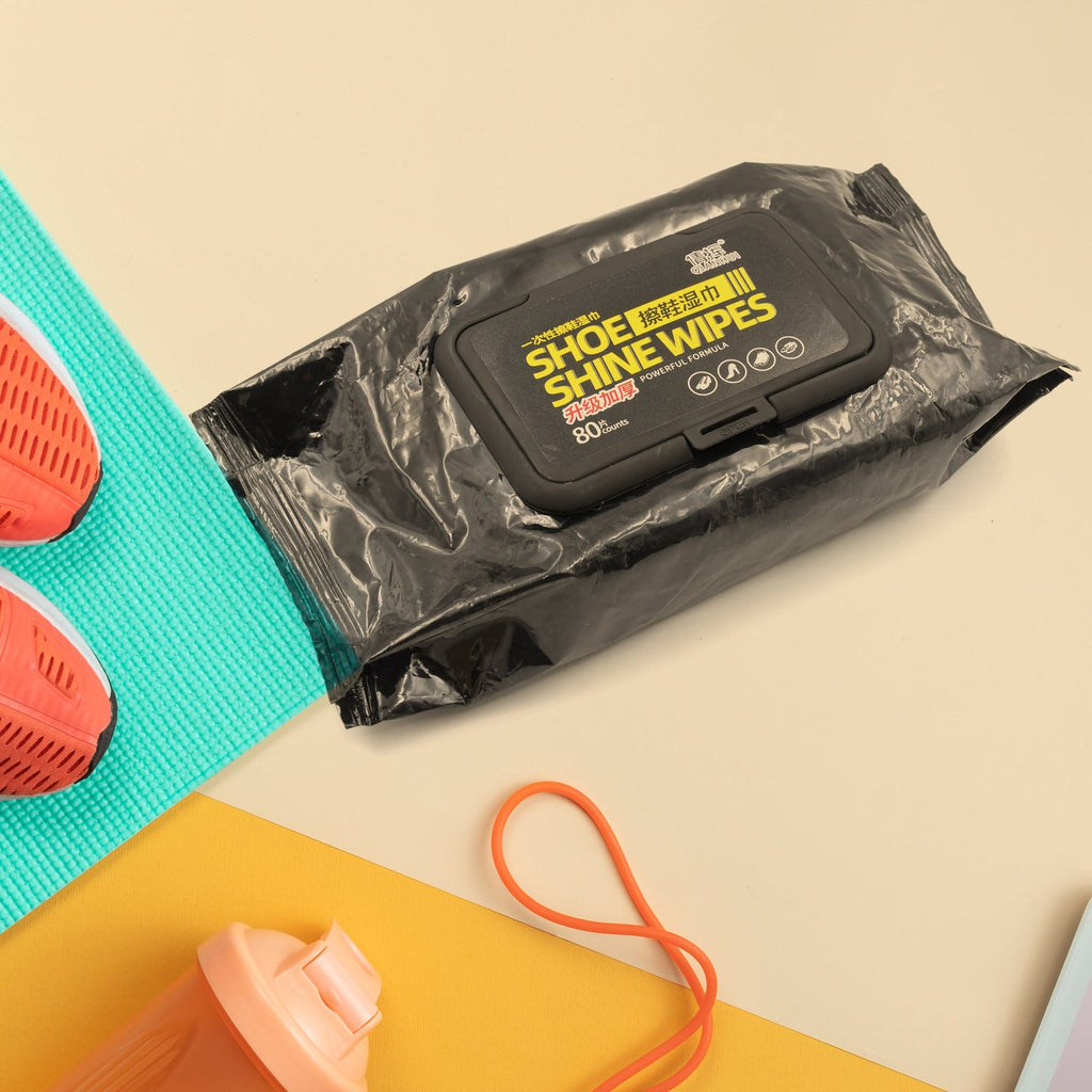 Travel-friendly shoe cleaning wet wipes pack for instant shoe care.